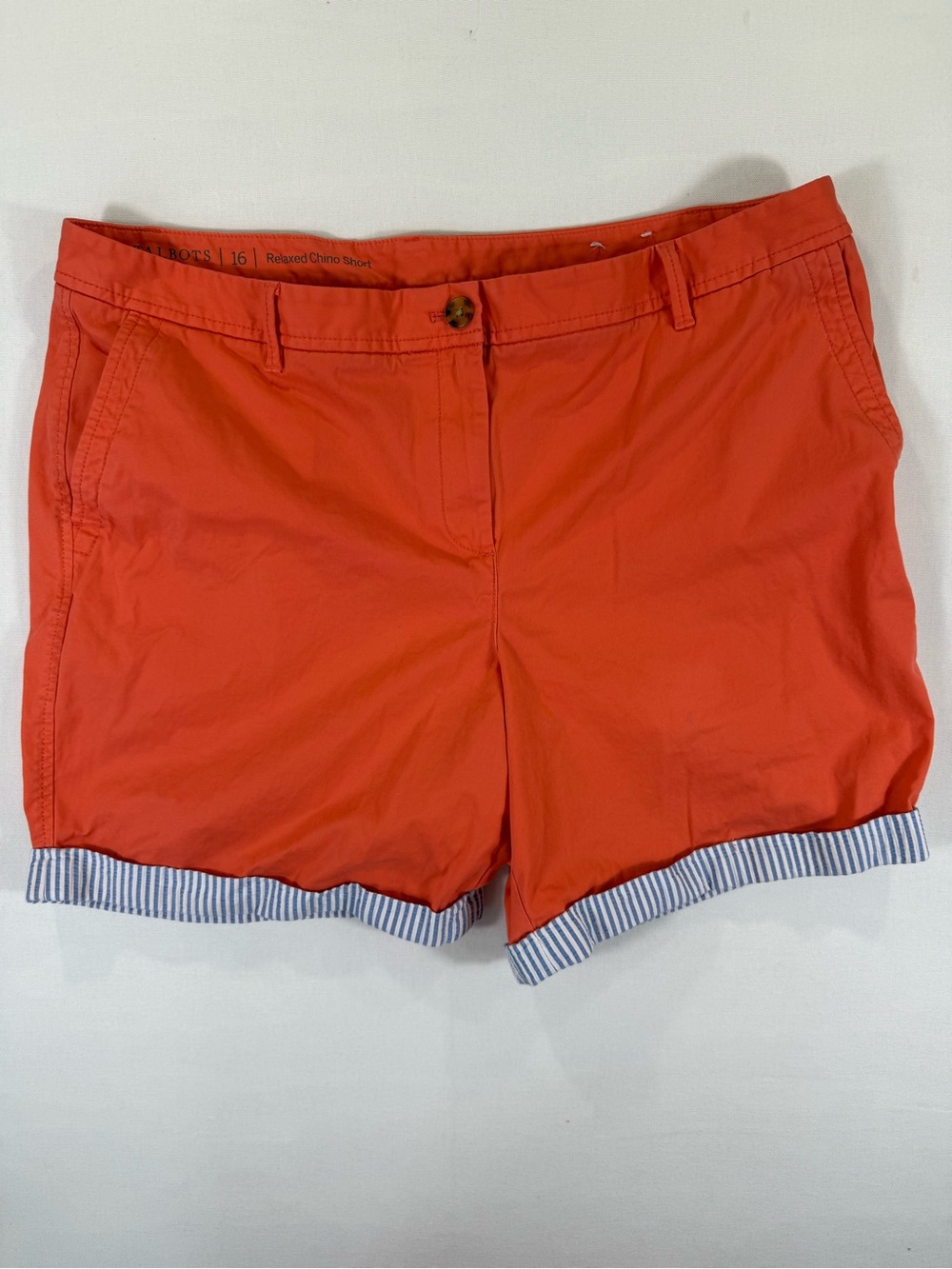 Talbots Coral Chino Bermuda Shorts with Striped Cuff